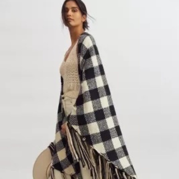 Anthropologie Plaid Fringe Wrap - Picture 1 of 8